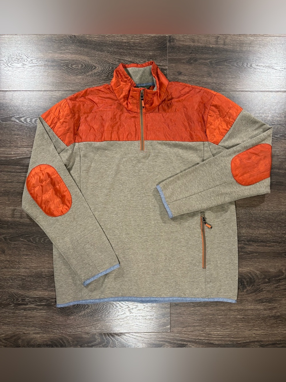 Orvis Men's Large Half-Zip Pullover Sweater in Rust and Heather Gray